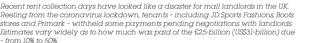 Recent rent collection days have looked like a disaster for mall landlords in the UK  Reeling from the coronavirus lo   