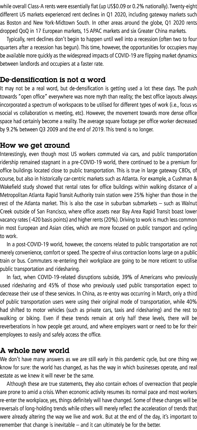 while overall Class-A rents were essentially flat (up US 0 09 or 0 2% nationally)  Twenty-eight different US markets    