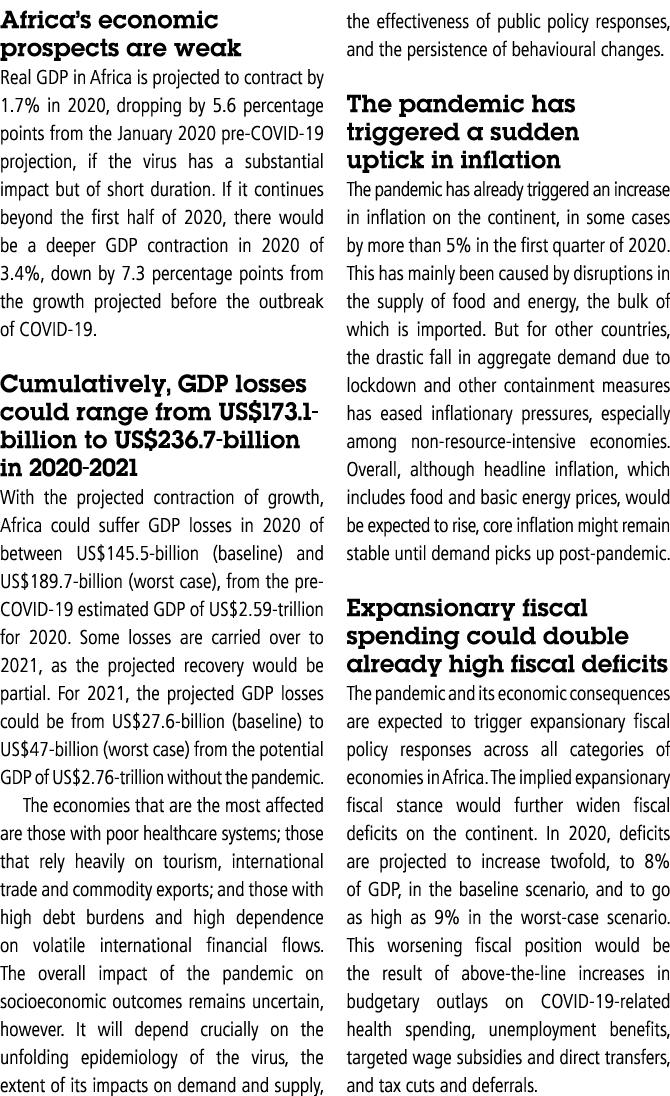 Africa s economic prospects are weak Real GDP in Africa is projected to contract by 1 7% in 2020, dropping by 5 6 per   