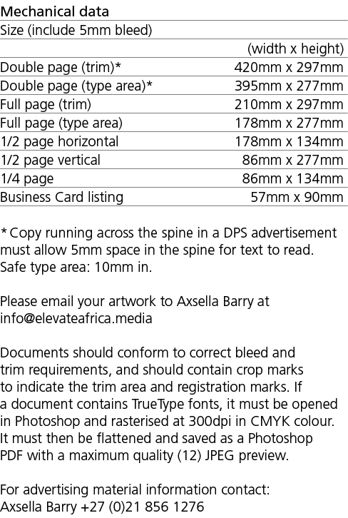 Mechanical data Size (include 5mm bleed) (width x height) Double page (trim)* 420mm x 297mm Double page (type area)*    