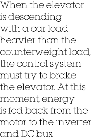 When the elevator is descending with a car load heavier than the counterweight load, the control system must try to b   