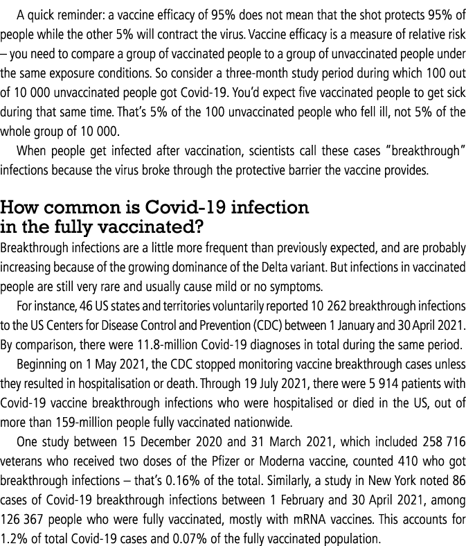 A quick reminder: a vaccine efficacy of 95% does not mean that the shot protects 95% of people while the other 5% wil   