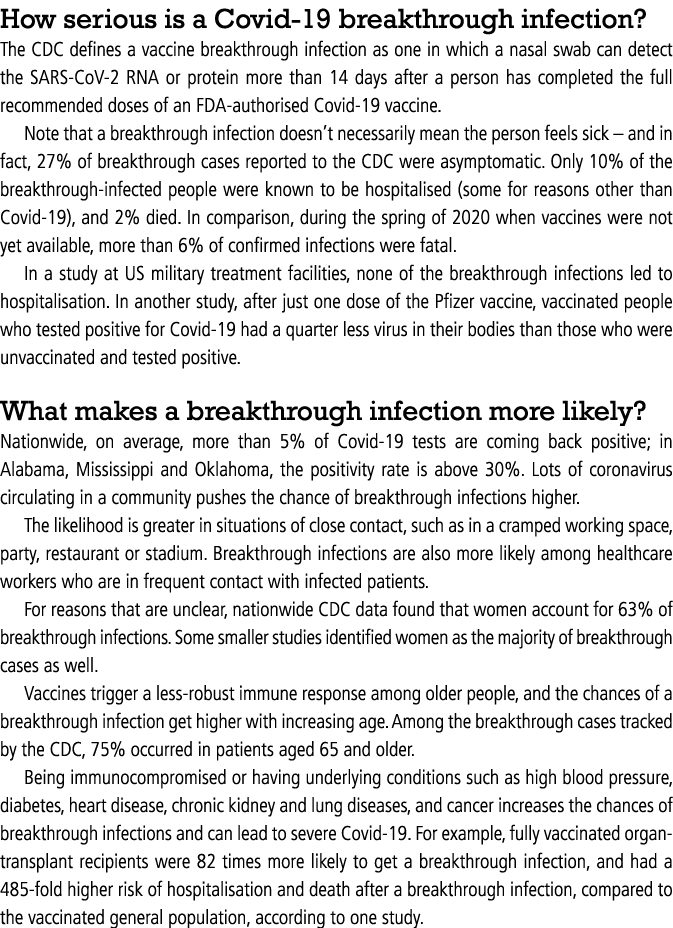 How serious is a Covid-19 breakthrough infection  The CDC defines a vaccine breakthrough infection as one in which a    