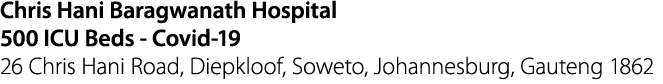 Chris Hani Baragwanath Hospital 500 ICU Beds Covid 19 26 Chris Hani Road, Diepkloof, Soweto, Johannesburg, Gauteng 1862
