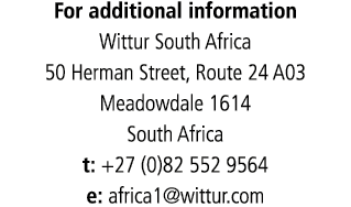 For additional information Wittur South Africa 50 Herman Street, Route 24 A03 Meadowdale 1614 South Africa t: +27 (0)...