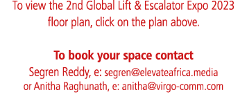 To view the 2nd Global Lift & Escalator Expo 2023 floor plan, click on the plan above. To book your space contact Seg...