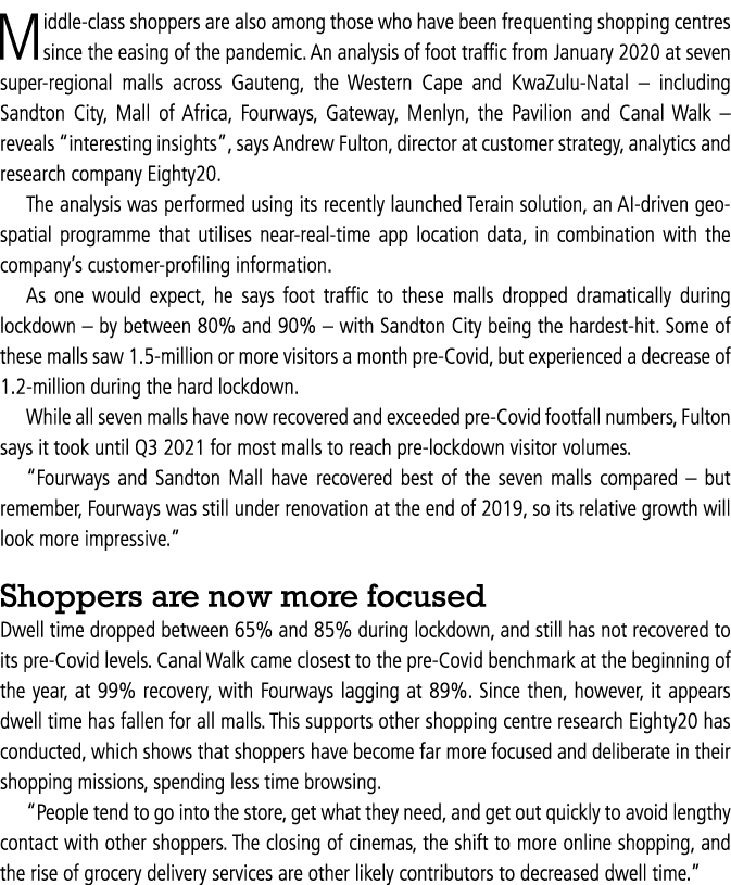 Middle class shoppers are also among those who have been frequenting shopping centres since the easing of the pandemi...