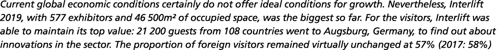 Current global economic conditions certainly do not offer ideal conditions for growth  Nevertheless, Interlift 2019,    