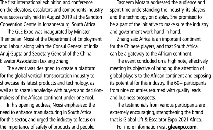 The first international exhibition and conference on the elevators, escalators and components industry was successful   
