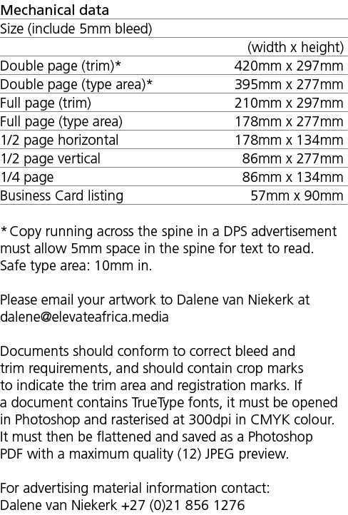 Mechanical data Size (include 5mm bleed) (width x height) Double page (trim)* 420mm x 297mm Double page (type area)*    