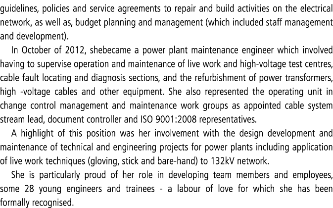 guidelines, policies and service agreements to repair and build activities on the electrical network, as well as, bud   