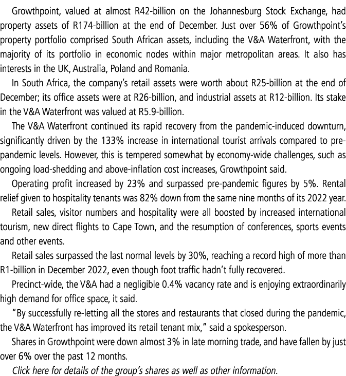 Growthpoint, valued at almost R42 billion on the Johannesburg Stock Exchange, had property assets of R174 billion at ...