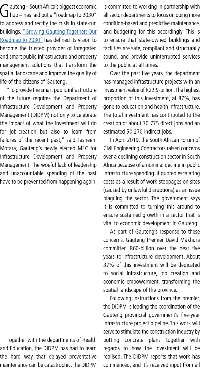 Gauteng   South Africa s biggest economic hub   has laid out a  roadmap to 2030  to address and rectify the crisis in   