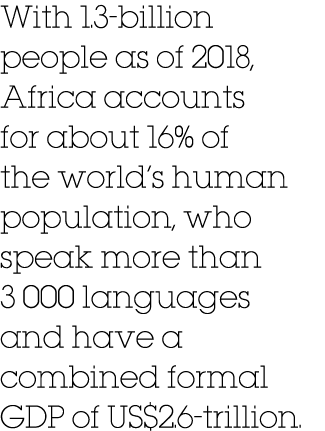 With 1 3-billion people as of 2018, Africa accounts for about 16% of the world s human population, who speak more tha   