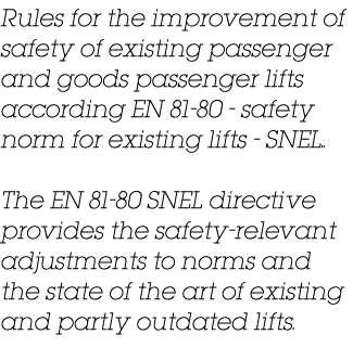 Rules for the improvement of safety of existing passenger and goods passenger lifts according EN 81-80 - safety norm    