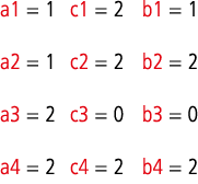 a1   1 c1   2 b1   1 a2   1 c2   2 b2   2 a3   2 c3   0 b3   0 a4   2 c4   2 b4   2