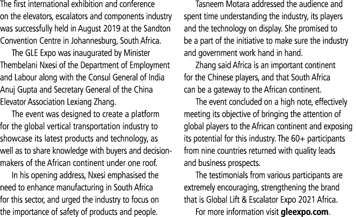 The first international exhibition and conference on the elevators, escalators and components industry was successful   