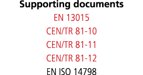 Supporting documents EN 13015 CEN TR 81-10 CEN TR 81-11 CEN TR 81-12 EN ISO 14798