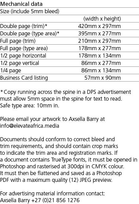 Mechanical data Size (include 5mm bleed) (width x height) Double page (trim)* 420mm x 297mm Double page (type area)*    