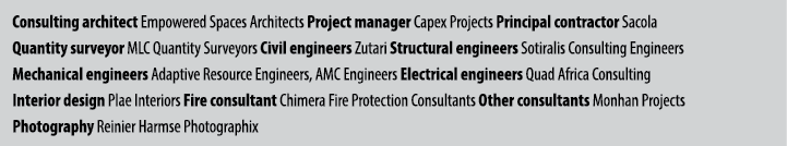 Consulting architect Empowered Spaces Architects Project manager Capex Projects Principal contractor Sacola Quantity ...