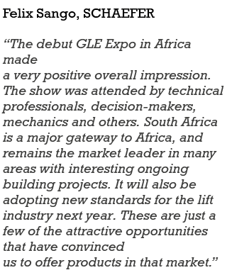 Felix Sango, SCHAEFER “The debut GLE Expo in Africa made a very positive overall impression. The show was attended by...