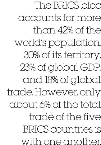 The BRICS bloc accounts for more than 42% of the world’s population, 30% of its territory, 23% of global GDP, and 18%...