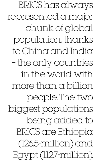 BRICS has always represented a major chunk of global population, thanks to China and India – the only countries in th...