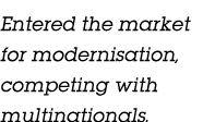 Entered the market for modernisation, competing with multinationals.