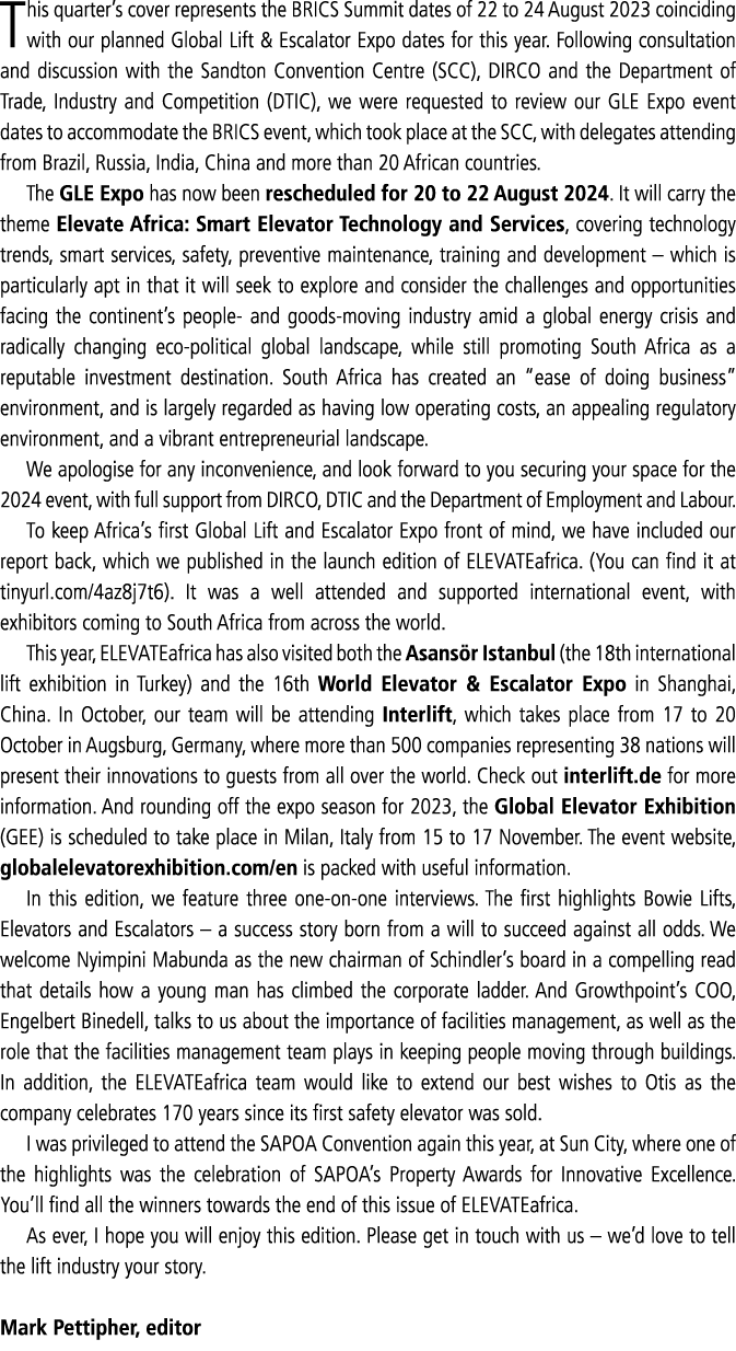 This quarter’s cover represents the BRICS Summit dates of 22 to 24 August 2023 coinciding with our planned Global Lif...